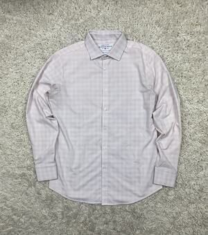 Mizzen+Main Leeward Dress Shirt Mens Medium Pink Check Trim Fit Long Sleeve